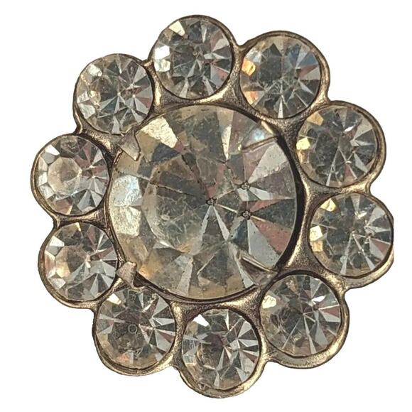 3 Vtge Rhinestone Buttons 7/8" Curved Shanks Clear On Silver Color - Picture 1 of 8